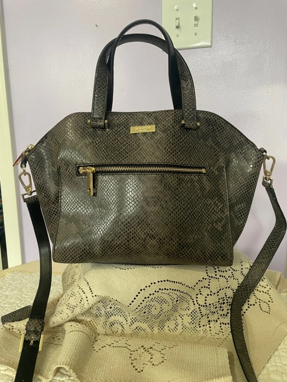 Designer Kate spade New York parliament square exotic satchel bag